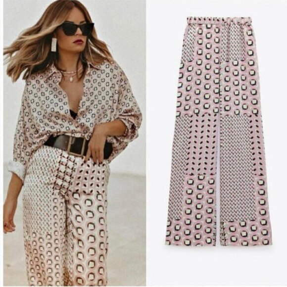 Zara Pants - Zara Multicolor Geometric Print High-Waisted Pants Size S NWT
